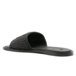 MIU MIU Raffia-effect woven fabric slides black - Image 3