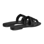 Hermes Oran Sandal Black Calfskin – White Top Stitch Flat Shoes - Image 3