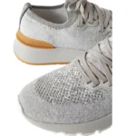 BRUNELLO   CUCINELLI   Cotton chiné   knit   sneakers   in   grey - Image 4