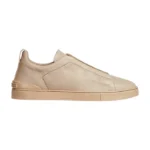 Zegna   -   Triple   Stitch   Deerskin Beige   Slip   On   Sneakers